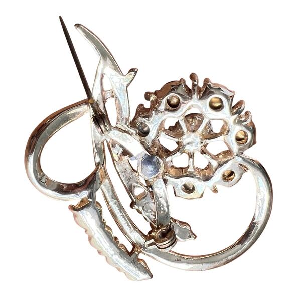 Vtg Coro Flower Brooch Gold Tone Clear Rhinestones Classic Signed Floral Pin Mom - Picture 5 of 12